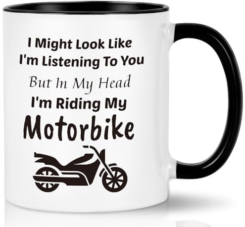Joymaking Motorbike Gifts for Men - 'In My Head I'm Riding My Motorbike' Coffee Mug, Funny Fathers Day Gift, 11Oz Black