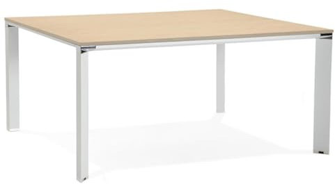 Beige-Weißer Schreibtisch XL | Großer Besprechungstisch | Bürotisch mit Naturholzoptik | 160x160 cm | Chromdetails | Geräumig & Elegant | Perfekt für Konferenzräume & Open Spaces | KERIX