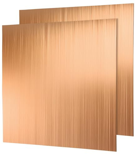 LOYORTY 2 láminas de cobre puro de 10 x 10 x 0.04 pulgadas, calibre 24 (0.5 mm) de grosor, 99.9% de metal de Cu, placas de cobre unidas con película, hoja de placa de cobre para manualidades y