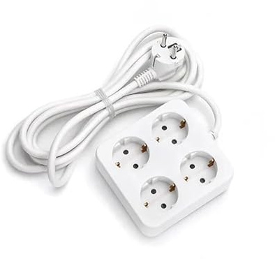 Multiprise carrée à 4 Prises, 3680 W Max, Bipolaire avec Connexion latérale et câble de 1,5 m. Idéal pour Vos Besoins électriques.
