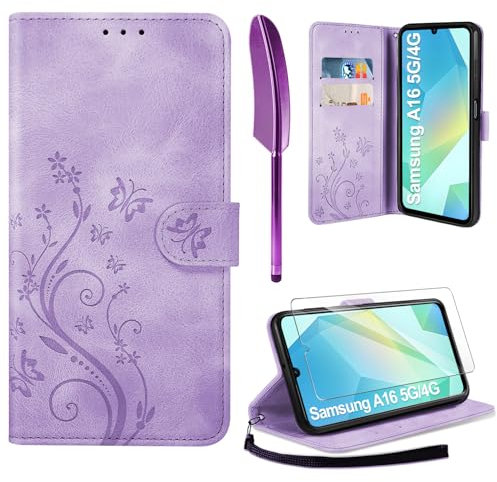 AROYI Case Compatible with Samsung Galaxy A16 5G/4G Case,Wallet Case PU Leather with Card Slots Folding Stand Magnetic Protect Flip Cover for Samsung Galaxy A16 5G/4G Light White Violet