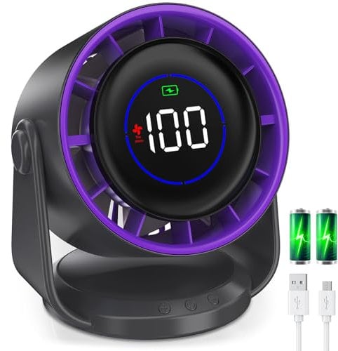 Ventilador de Mesa Silencioso, Ventilador Portatil USB Bateria Recargable con 100 Velocidades, Pantalla LED y 105° Inclinación - Circulación de Aire Potente para Hogar Viajes Oficina Exteriores