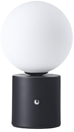 Happy Homewares Modern Rechargeable Touch Black Table Lamp with Globe Glass Shade - USB-C Cable Included | 3-Step Touch Dimmer | 3600mAh Power | 3w 3000k LED