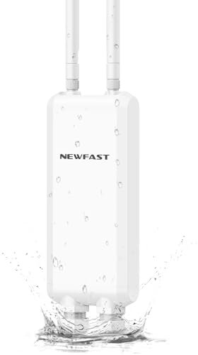 NEWFAST 1200Mbps Repetidor WiFi Potente Exterior Largo Alcance Doble Banda 2.4GHz/5GHz con 48V PoE Power, 3*Puerto Gigabit Ethernet, 2 * 5dBi Antena, Amplificador de Señal WiFi Exterior IP66