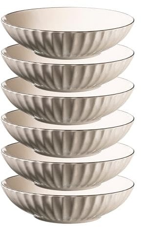 MÄSER Serie OSITA, Suppenteller für 6 Personen aus hochwertigem Keramik, tiefes Teller Set, Retro-Design, Steinzeug, Weiß, Hellblau