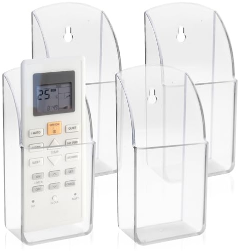 Lot de 4 supports de télécommande en plastique transparent - Organiseur mural - Compartiment unique - Porte-crayons - Support mural pour télécommande TV - Boîte de rangement pour fichiers, maquillage