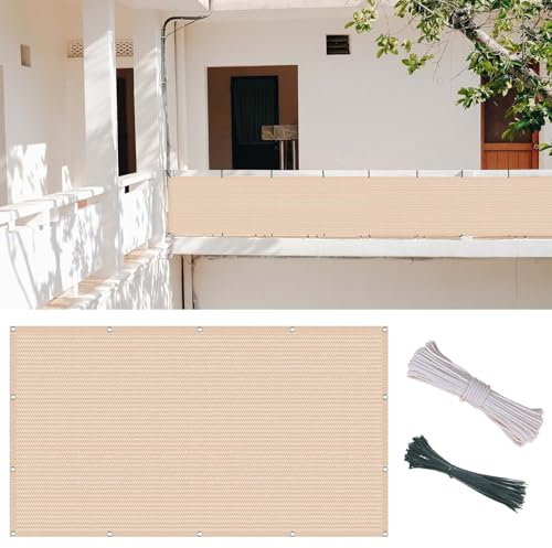 Toile Brise Vue Exterieur 400 x 430 cm Brise Vent Extérieur Écran Résistant Aux UV Aux Déchirures et Au Vent, avec Cable Ties, pour Terrasse Jardin, Couleur Crème
