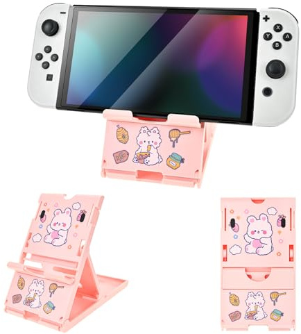 DLseego Support pour Console Switch 2/OLED/Lite,Antidérapant Réglable Thème Vert Support de Jeu Pliable Compact Base de Jeux,Lapin Mignon