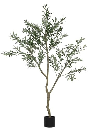 HOMCOM Künstlicher Olivenbaum groß 180 cm Kunstpflanze Künstliche Pflanzen Olivenbaum im Topf, Kunstbaum wie echt mit Kunstgras, Kunstmoos für Wohnzimmer Büro Schlafzimmer Garten