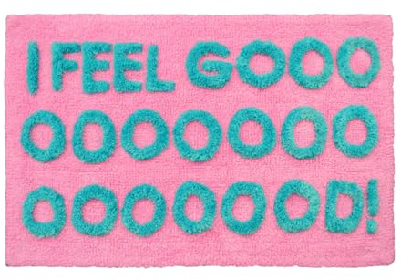 Mooky Mats I Feel Good Slogan Bath Mat Non Slip 50 x 80cm – Hand Tufted, Super Soft & Absorbent Bathroom Rug (Turquoise/Fuchsia)