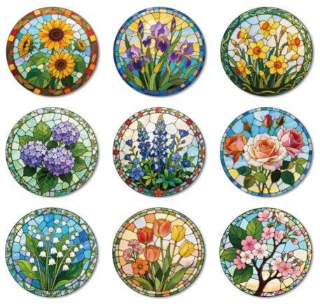ANATTASOUL 9 Pièces sous-Verres Peinture, Fleurs Et Vitrail Été Dessous de Verre Peinture Coasters, Arts et Artisanat pour Adultes, Peinture Dessous de Verre pour Maison, Bar
