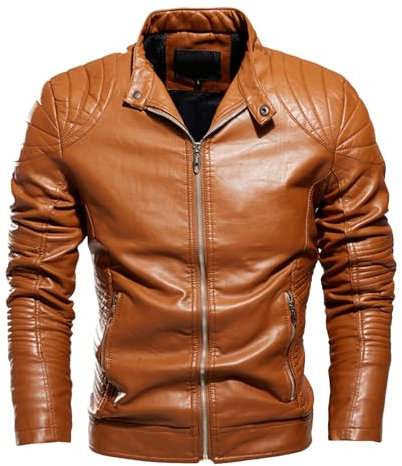 Giacca Moto Estiva, Giacca in Pelle Sintetica da Uomo Giubbotto in Similpelle Casual Stile Biker Casual Tinata Unita Jacket Giacca in Pelle Uomo Giacca Estiva Chiodo Pelle Uomo