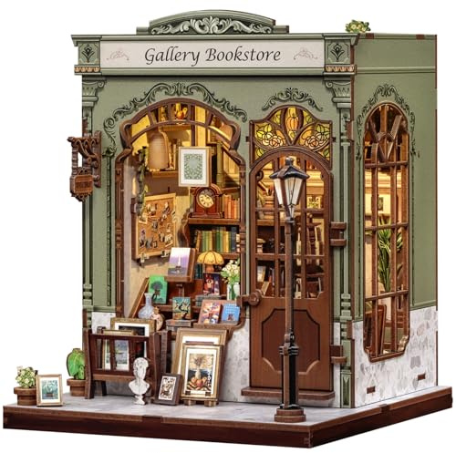 Fsolis Book Nook Kit - DIY Bastelset - Miniatur Diorama für Bücherregal als Schreibtisch & Zimmerdeko | 3D Holzmodell zum Bauen, Personalisiertes Geschenk für Erwachsene und Jugendliche(Gallery Books)