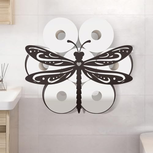WADORN Porte Papier Toilette en Métal Libellule, Amusant Rangement Mural Décoratif Papier Toilette en Métal Libellule Noire pour 8 Rouleau Supplémentaire Amusant et Autonome pour Salle de Bain Maison