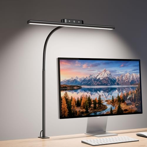 Lepro 11W Schreibtischlampe LED Klemmbar, Augenschonende und Dimmbar | 5 Farbtemperaturen und 5 Helligkeitsstufen Schreibtisch Lampe, mit flexiblem Schwanenhals, für Home Office & Büro, Schwarz