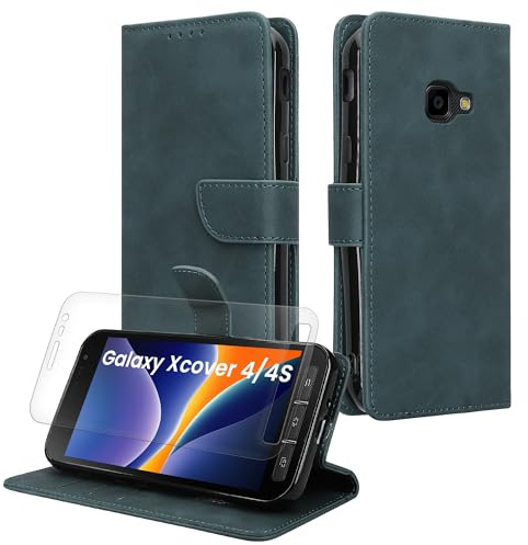 kwmobile Kunstleder Handyhülle kompatibel mit Samsung Galaxy Xcover 4 / 4S Hülle - Brieftaschen Schutzhülle aus PU-Leder mit Displayschutz und RFID-Schutz - Petrol