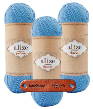 ALIZE Superwash Artisan 957 Premium Wolle 3 x 100g strapazierfähige Sockenwolle mit Farbspiel für kreative Strickideen mit mySearose Label