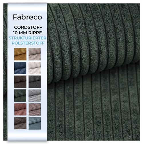 Fabreco - CORDSTOFF Polsterstoff Meterware - Stoff Meterware (100cm x 142cm) | 380 g/m2 | POSTON Dekostoff Breitcord - Polsterstoff Möbelstoff - Möbelstoffe: Cord Stoff für Sofa & Stühle (Grün)