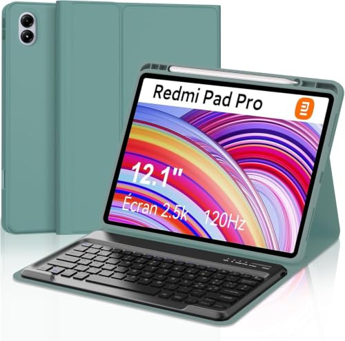 Generico Custodia con Tastiera per Redmi Pad Pro 12.1, Verde AZERTY Tastiera francese