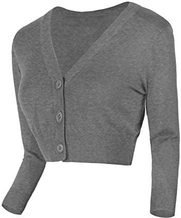 Urban GoCo Donna Bolero Lavorato a Maglia a Bottoni Coprispalle Cardigan con Manica Lunga Scollo a V Grigio Scuro S