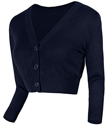 Urban GoCo Femmes Cardigan en Tricot Pull à Manches 3/4 en V-Col Boléro Blouson Gilet avec Boutons (XL, Bleu Marine)