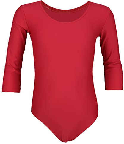 Aquarti Body da Danza con Maniche a 3/4 per Bambina, Rosso, 122