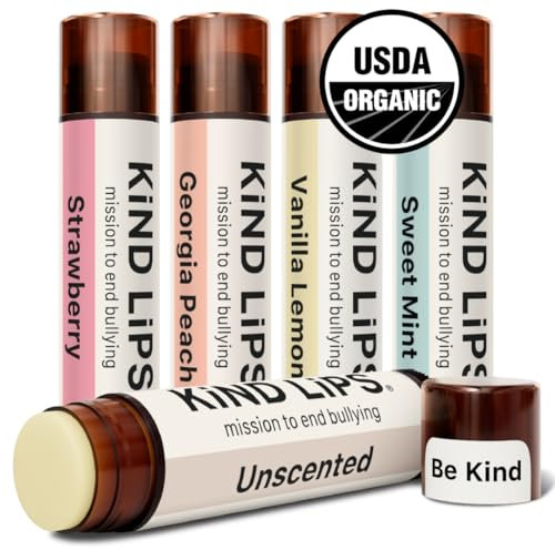 Baby Lips Lippenbalsam, Nourishing Soothing Lip Moisturizer for Dry Cracked Chapped Lips, Made in USA with 100% Natural USDA Organic Ingredients, Variety Flavor, Pack of 5