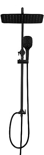 JOHO Columna de Hidromasaje Columna Ducha Negro Extensible sin Grifo Bañera Barra Altura Adjustable Set Ducha Acero Inoxidable 304 con Alcachofa Ducha Mano y Cabezal Ducha Lluvia 35*25cm
