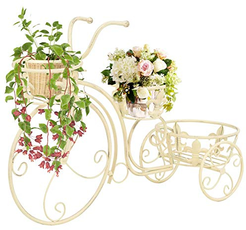 Wakects Étagère porte-fleurs en métal, piédestal pour plantes en forme de vélo, vintage, support pour fleurs, porte-plantes pour extérieur et intérieur, 77 x 26 x 50 cm