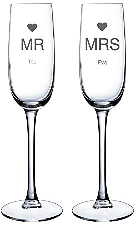 Cadeau personnalisé pour les couples : verres à champagne personnalisés Mr et Mrs gravés avec des noms
