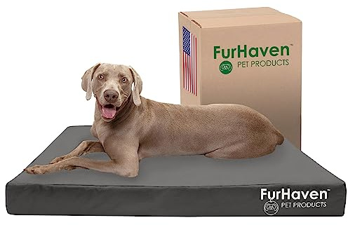 FurHaven Water-Resistant Cooling Gel Dog Bed for Large Dogs w/Removable Washable Cover, For Dogs Up to 125 lbs - Indoor/Outdoor Logo Print Oxford Polycanvas Mattress - Stone Gray, Jumbo Plus/XXL
