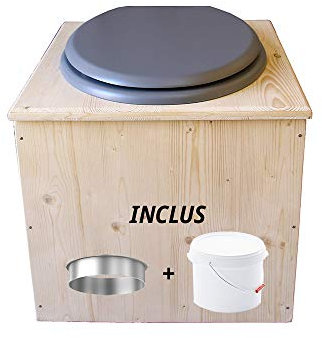 Toilette sèche en bois avec bavette inox et seau 22L plastique - La gris clair 22 litres - Fabrication Française - N9F4