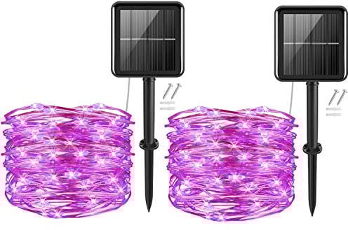 Garden Solar Lights,2Pack 50LEDs Cshare Solar Powered String Lights 16Ft/5m 8Modes Waterproof Solar Fence Lights for Tree Patio Yard Wedding Pathway Home Party Camping Indoor Outdoor Decorations(Pink)