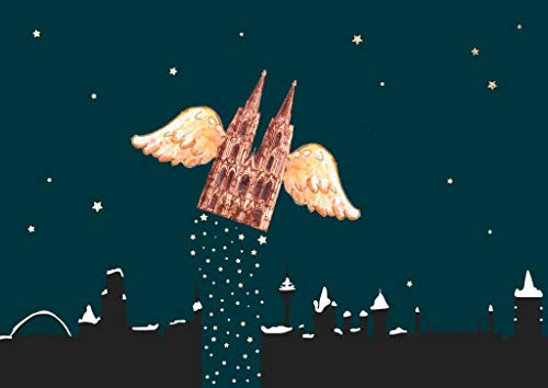 cityproducts - 5718 - Klappkarte, Weihnachten, Kölner Dom mit Flügeln, DIN A 6, mit Umschlag