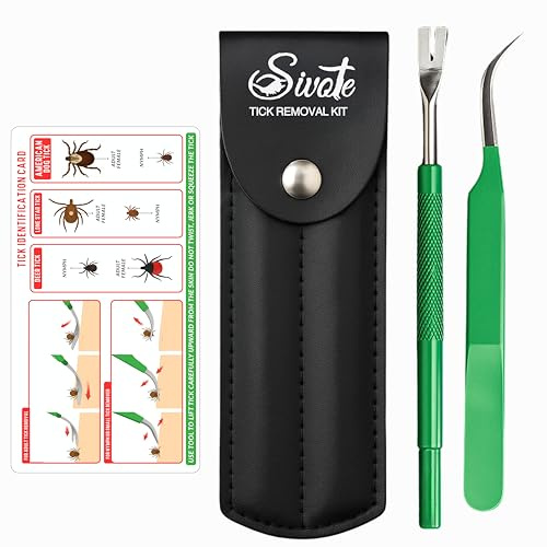SIVOTE Premium Tick Remover Kit – Stainless Steel Tick Removal Tool & Tweezers with Leather Case and Pocket Tick Identification Card – Safe for Humans and Pets