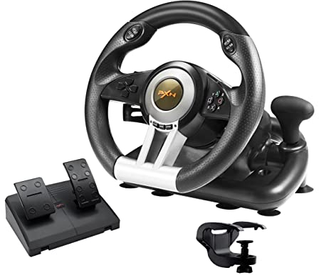 PXN V3II Simulate Racing Game Steering Wheel with Pedal, 180 Degree Steering Wheel, Compatible with Windows PC, PS3, PS4, Xbox One, Xbox Series, for Switch - Black