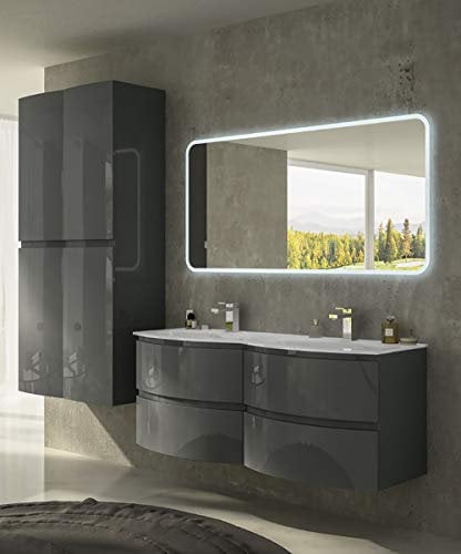 Badschrank Vague Anthrazit, 138 cm, mit Doppelwaschbecken und zwei Säulen