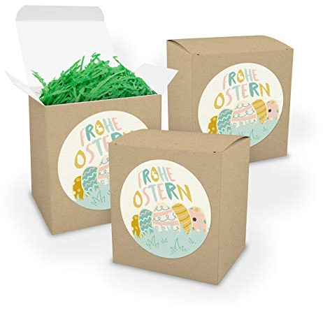 itenga 3X Osternest aus Kraftkarton Osternester Geschenkverpackung Papier mit Sticker Frohe Ostern mit Ostergras Pastell