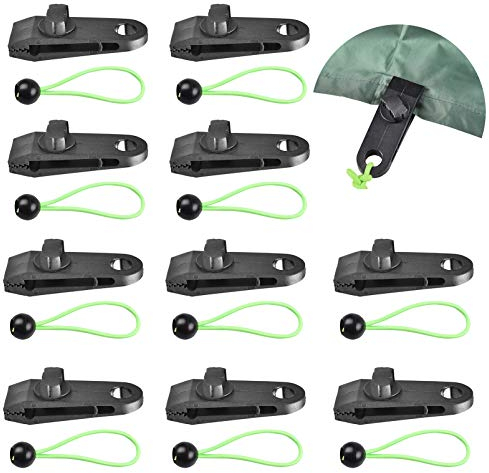 Huahuanghui 10 Stück Kunststoff Planenspanner Zeltplanen Planenclips Einstellbar Planenbefestigung Zeltspanner Markisenklemme Planenklammern Tarp Clips Mit 10 Bungees Schnüre Für Zelt Camping Vorzelt