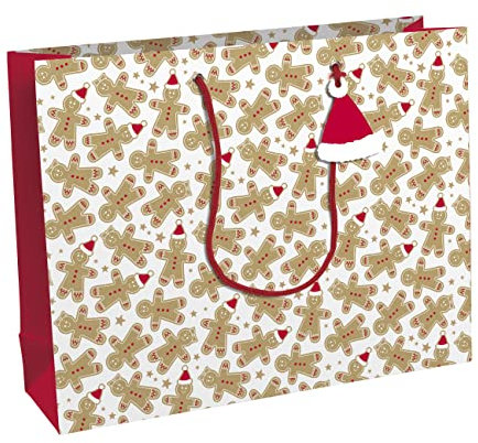Eurowrap - X-30894-6C - Un sac cadeau Noël - Grand format 37,3x11,8x27,5cm - Pain d'épices - Qualité supérieure, résistant :210g - idéal pour : jeux de société, puzzles, coffrets