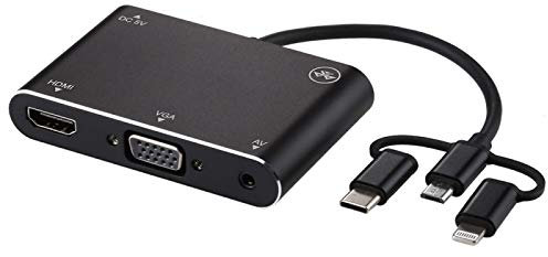 ZZjingli 3 in 1 8 Pin + Micro USB + Type-C to AV + HDMI + VGA 15 Pin HD Screen Player Adapter Converter with Audio