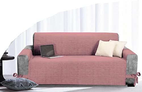Russo Tessuti Copridivano Copri Shield Divano B&A 2 3 e 4 Posti con Laccetti Tasconi Laterali-Rosa-3 posti