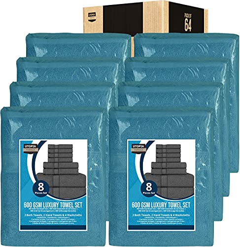 Utopia Towels 64 Piece Towel Set, 100% Cotton, Turquoise