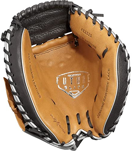 Easton Future Elite Baseball-Fanghandschuh | 82,5 cm | 1-teiliges solides Netz | Rechtshänder-Überwurf | Schwarz/Kamel