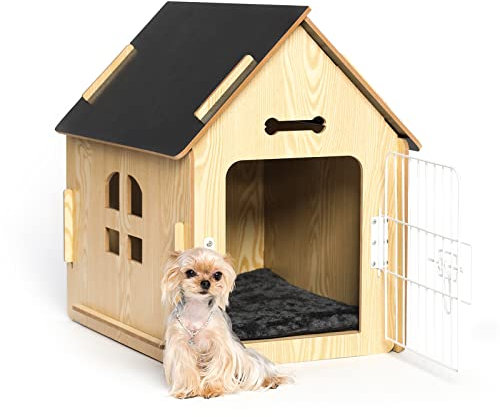 Niche d'intérieur pour petits chiens ou chats, design en bois confortable, petite maison-lit d'intérieur, avec aérations et plancher surélevé, niche douillette pour chien