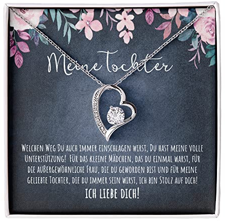 Geschenk für Tochter Herz Halskette Geschenke für Frauen Tochter Mädchen Kette mit personalisierter Karte und Geschenk Box zum Geburtstag Hochzeit Weihnachten (Herz - 14K Weißgold Finish)