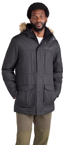 Mountain Warehouse Gorge Mens Long Jacket - Waterproof Raincoat, Breathable, Lightweight, Faux Fur Hooded Puffer Coat - For Walking, Travelling & Outdoors Black S