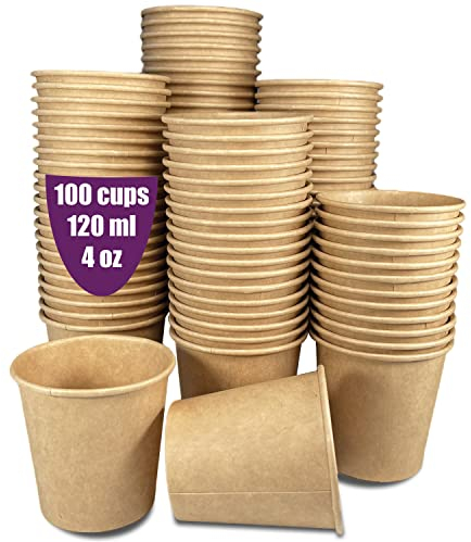 100 gobelets en papier Kraft jetables de 120ml pour le café espresso et Lungo. Pour boissons chaudes et froides. Gobelets en carton jetables