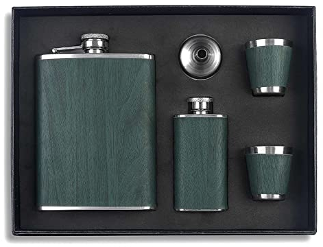 Juego de petaca de acero inoxidable para hombre, 260 ml, para bar, fiesta, camping, barbacoa, portátil, color verde