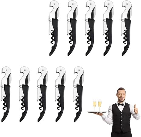 Sacacorchos Camarero Profesional Luxe，Abridor de Botellas de Sacacorchos de Vino,Acero Inoxidable, Abridor de Vino y Cerveza, 3 en 1 (negro/10 piezas)